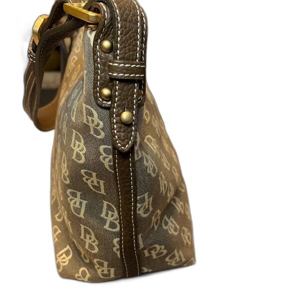 Vintage Y2K Dooney & Bourke Brown & Tan Signature Logo Canvas & Leather Hobo Bag - Picture 3 of 12